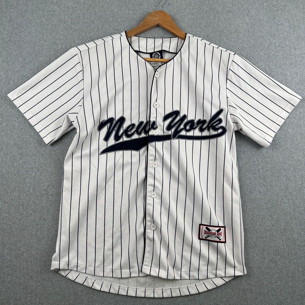 Noiz Baseball Jersey Mens Small White New York Champions Game Pinstripe